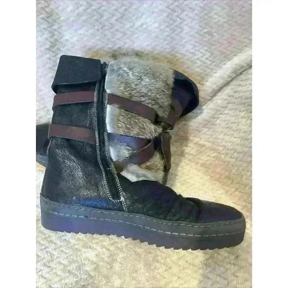 Manas Rabbit Fur & Brown Leather Womens Boots with straps, EU 39, US 8.5 - Picture 4 of 10